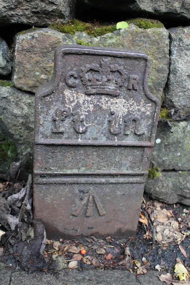 Telegraph cable marker post at Dan Bank, Stockport Road, Marple, Cheshire by Roger Holden 