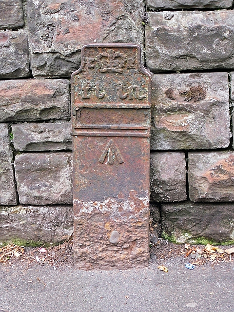 Telegraph cable marker post at 5 London Road (50yds Trevor Street), Carlisle, Cumbria by Rose and Trevor Clough 
