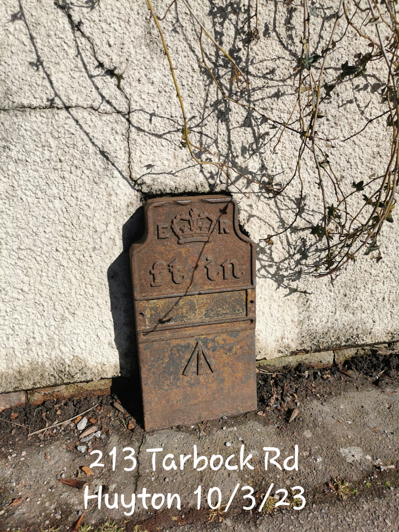 Telegraph cable marker post at 213 Tarbock Road, Huyton, Liverpool by Jan Gibbons 