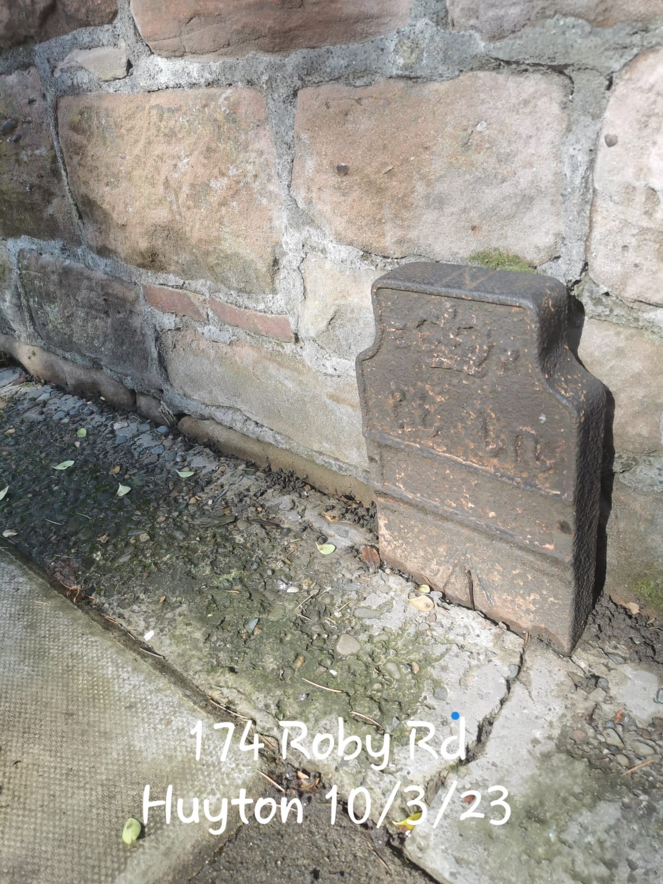 Telegraph cable marker post at 174 Roby Road, Swanside, Liverpool by Jan Gibbons 