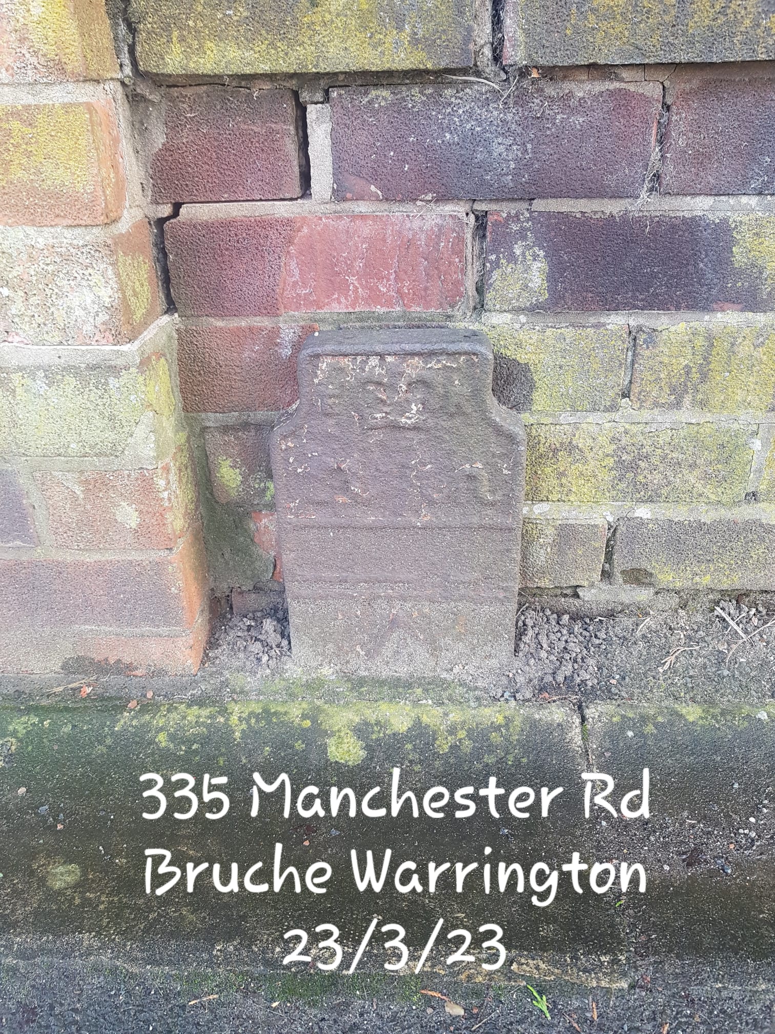 Telegraph cable marker post at 335 Manchester Road, Bruche, Warrington by Jan Gibbons 