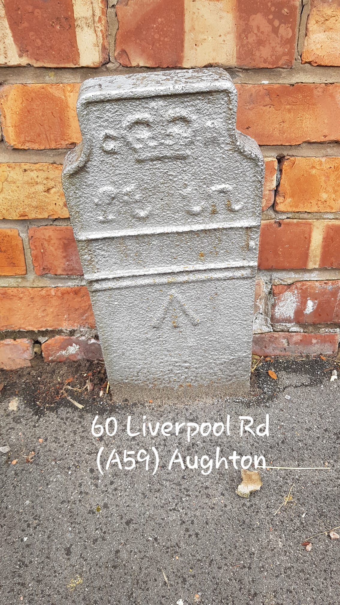 Telegraph cable marker post at 60 Liverpool Road, Aughton, Ormskirk by Jan Gibbons 